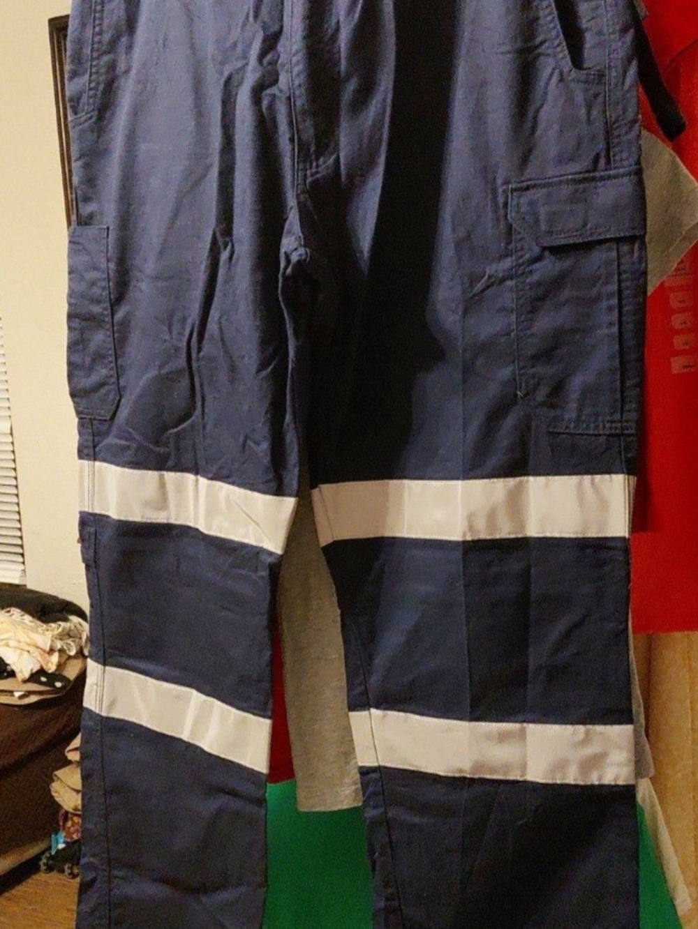 KingGee Navy Cargo Work Pants with White Reflective Bands